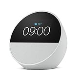 Zertifiziert und generalüberholt Amazon Echo Spot (2024), smarter Wecker mit sattem Klang und Alexa, Weiß