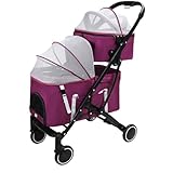 ASTVDFQK Zusammenklappbarer Hundebuggy for Kleine/mittelgroße Haustiere Mit 4 Rädern, Hundewagen Doppellagiger Reiseträger for Kleine/mittelgroße Hunde Und Katzen(Purple)