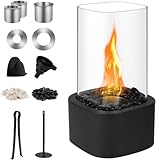 Tischkamin mit 2 Farben Deko Steinenmit, Tischfeuer für Indoor & Outdoor 4h Brenndauer - Verstellbare Flamme, Bio-Ethanol Kamin für Abendessen,Party,Balkon - schaffen Sie eine angenehme Atmosphäre