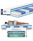 AM Qualitätsmatratzen 1000 Federn 7-Zonen Taschenfederkernmatratze 90x200cm - 24 cm Premiumhöhe - 1.000 Federn Matratze 90x200 cm - H3