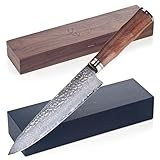 SCHWARTZHIRSCH® Caliburn – Das handgefertigte Kochmesser aus japanischem Damaststahl mit erlesenem Echtholz-Griff in exklusiver Walnußholz-Schatulle (20cm, Damastmesser, Geschenkverpackung)