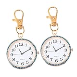 SAFIGLE 2Stücke Clip Taschenuhr Schlüsselanhänger mit Rhinestone Dekoration für Unisex Uhr für