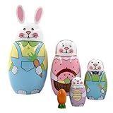 5 Stück Ostern Russische Matroschka,Osterhase Kinder,Matroschka für Kinder Ostern,Holz Tier Nesting Dolls mit Süß Hase und Karotte Muster,Russische Nistpuppen Geschenk