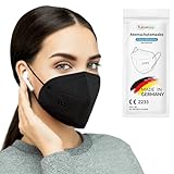 TubeRoo FFP2 Maske schwarz 10 Stück Masken aus Deutschland, Made in Germany, weiche runde Ohrschlaufen Bänder, Atemschutzmaske, Mundschutz
