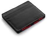 Jaimie Jacobs Flap Boy Slim - Das Original - Magic Wallet ohne Münzfach integrierter RFID Schutz Magischer Geldbeutel Echtleder (Schwarz mit Rot)