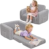 2 in 1 Kindersofa Ausklappbar, Kindersessel ab 1 Jahr für Kinderzimmer, Leichtes Kindercouch mit Abnehmbarem Cover, Mini Kinder Sofa für Spielzimmer, Geschenk für Mädchen und Jungen, Grau
