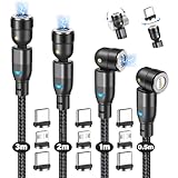 TUNKIA 5Pin Magnet Ladekabel, 3 in 1 Magnetisches Ladekabel 4Stück (0.5m/1m/2m/3m), 360° und 180° Drehba USB Magnetisches Ladekabel, 18W Datenübertragungs Ladekabel Magnetisch für Smartphone