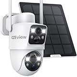 CZEview 4MP Überwachungskamera Aussen Akku, 360° PTZ Überwachungskamera Außen Solar mit Dual-Objektiv, 2.4GHz WLAN Kabellose Kamera mit PIR Bewegungsmelder, Farb-Nachtsicht, 2-Wege-Audio, IP65