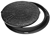 BABYLONPLAST Schachtabdeckung, Kanaldeckel DN600/780, Deckel Kunststoff Schachtdeckel A15, mit Sicherungssystem - Belastbar bis 15 kN Frost- und Hitzebeständig (Schwarz)