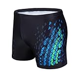 AMZSPORT Badehose Herren Kurz Schwimmhose Eng Wassersport Badeshorts mit Tunnelzug, Schwarzblau M