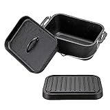 2-teiliges Dutch Oven-Set aus Gusseisen, Kombi-Kocher, vorgewürzter Suppentopf und Bratpfannendeckel mit Griff zum Kochen beim Camping, Grillen, Übergießen oder Backen