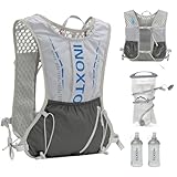 INOXTO Wassertaschen-Weste, 5 l leichter Laufrucksack, verstellbarer Brustgurt, geeignet für Marathon, Wandern, Radfahren, Bergsteigen für Männer und Frauen (hellgrauer 1,5 l Wasserbeutel, Standard)