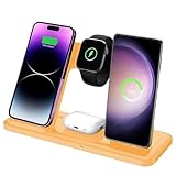 Kabelloses Ladegerät für iPhone-Ladestation, faltbar, 4-in-1-Schnellladung für iPhone 16, 15, 14, 13, 12 Pro Max Plus, Ladeständer für Apple Watch & Airpods 4, 3, 2 Pro, Samsung Serie, Gelb