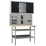 Werkbank mit 3 Werkzeugwänden und 1 Wandschrank, Snsowed Werktisch, Arbeitstisch, Schweißtisch, Maschinenuntergestell, Werkzeugbank Spanntisch