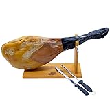 WURSTBARON® spanischer Serrano Schinken am Knochen, traditionell luftgetrocknet und gereift, inkl. Schinkenständer und Messerset, hochwertige Qualität, 7,25 kg
