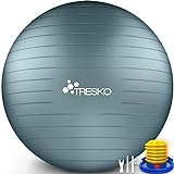 TRESKO Gymnastikball mit GRATIS Übungsposter inkl. Luftpumpe - Yogaball BPA-Frei | Sitzball Büro | Anti-Burst | 300 kg,Cool-Grau-Blau,75cm (für Körpergröße 175 - 185cm)
