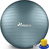 TRESKO Gymnastikball mit GRATIS Übungsposter inkl. Luftpumpe - Yogaball BPA-Frei | Sitzball Büro | Anti-Burst | 300 kg,Cool-Grau-Blau,75cm (für Körpergröße 175 - 185cm)