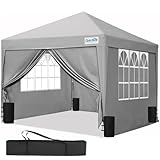 Quictent Pavillon 3x3 Faltpavillon mit 4 Seitenteilen, Wasserdicht Gartenpavillon mit 4 Sandsäcken,Partyzelt Gartenzelt für Fest und Flohmarkt Grau