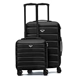 Flight Knight Gepäck-Sets TSA-Schloss, leise, doppelte Spinner-Räder, langlebig, Hartschale, leicht, Koffer mit Handgepäcktasche, maximale Handgepäckgröße für zugelassene Fluggesellschaften, Schwarz