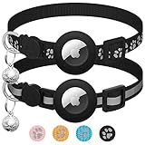 LAFAYI 2er Pack Airtag Katzenhalsband mit Glocke,Reflektierend GPS Tracker Katze Apple Airtag Hülle,Personalisiert Airtag Halsband Katze mit Sicherheitsverschluss,Katzen Halsband,Schwarz