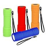 Riisoyu 4 Stück Mini LED Taschenlampe, COB-LED kleine Kinder Taschenlampe Handlampe mit Lanyard Silikonbeschichtung für Camping Outdoor Wandern Notfälle Kindergeburtstag Geschenke
