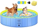 COZII Hundepool, 120 x 30cm Hundepool fur Große Kleine Hunde, Faltbare Hundebadewanne Planschbecken für Kinder, Tragbar Hunde Pool Rutschfestem PVC mit Badebürste