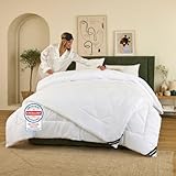 DREAMWAY Bettdecke 200x200 cm 4 Jahreszeiten – 2-teilige Steppdecke: 300gsm Ganzjahresdecke + 150gsm Sommerdecke – zusammenknöpfbar für Sommer, Winter & Übergang – Weiß