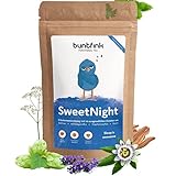 Buntfink „SweetNight“ Abendtee mit Zitronenmelissenblätter, Passionsblumenkraut, Baldrianwurzeln, Ashwaganda, Lindenblüten, Reishipilz, Hopfenzapfen I Schlaftee, 60g loser Kräutertee vor dem Bettgehen