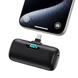 H H·E·T·P OLKIEQZ Mini Portable Charger USB C Power Bank, Upgraded 5000mAh PD Fast Charging Battery Pack Built-in USB-C Connector,LCD Display,C