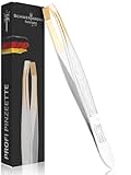 SCHWERTKRONE® Pinzette [MADE IN SOLINGEN - GERMANY] - Pinzette Augenbrauen zupfen - Augenbrauen Pinzette - Augenbrauenpinzette - Pinzette schräg Solingen - Zupfpinzette 8cm (Gekröpft - Vergoldet)