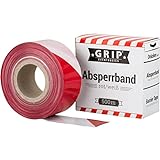 GRIP Eventbasics Absperrband, gestreift, 500 m x 70 mm, LDPE Flatterband, nicht klebend (rot-weiss)