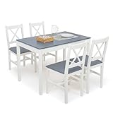 Mondeer Esstisch mit 4 Stühlen, Essgruppe Esszimmergarnitur Massiv Holztisch Klassischer Stil für Esszimmer küche, 108 x 65 x 73 cm, Blau