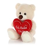 CEJAMA Teddybär Plüschbär mit Herz - Liebevolles Kuscheltier mit Liebes Botschaft Geburtstag, Valentinstag, Muttertag oder Jahrestag - 25 cm