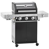 RÖSLE Gasgrill BBQ-Station VIDERO G3-S Schwarz, Grill mit 3 Edelstahlbrennern, extra Primezone und Seitenbrenner, klappbare Seitentische, VARIO+, pulverbeschichteter Stahl