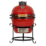 BBQ-Toro Kamado Grill Holzkohlegrill Haiiro Ø 32 cm mit Thermometer, Holzgriff | Rot | Kamado Keramikgrill, Mini Holzkohlegrill, Mini Kamado Grill, Keramik Grill, Kamado BBQ, Ceramic Grill