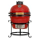 BBQ-Toro Kamado Grill | Holzkohlegrill Haiiro Ø 32 cm mit Thermometer, Holzgriff | Rot | Kamado Keramikgrill, Mini Holzkohlegrill, Mini Kamado Grill, Keramik Grill, Kamado BBQ, Ceramic Grill