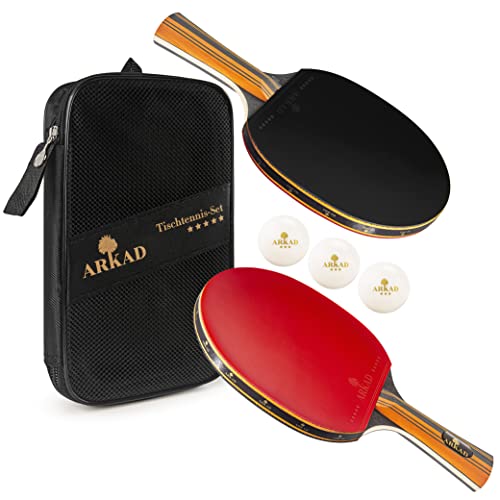 𝐀𝐑𝐊𝐀𝐃 Tischtennis-Set [Extra starker Grip] • 2 Tischtennisschläger + 3 Premium Tischtennisbälle • Freizeit Tischtennisschläger Profi Set für Outdoor & Indoor Spiele