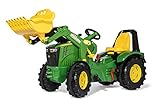 Rolly Toys Trettraktor John Deere rollyX-Trac Premium inkl. rollyTrac Lader (Zweigangschaltung, Handbremse, für Kinder 3-10 Jahre, Verstellbarer Sitz, Traktor mit Flüsterlaufreifen) 651078, grün