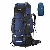 TRAWOC Trailmaster 80L Rucksack für Damen und Herren, groß, wasserabweisend, Trekking, Wandern, Reiserucksack, 3 Jahre Garantie, Marineblau, XL, Modern
