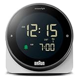 Braun digitaler Funkwecker für die mitteleuropäische Zeitzone (DCF) mit Schlummerfunktion, umgekehrtem LCD-Display, drehbarer Lünette für schnelle Zeiteinstellung, Piepton-Alarm in Weiß, BC24W-DCF