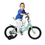 CuCummoo Kinderfahrrad, 16 Zoll Fahrrad Höhenverstellbar mit Stützräder & Schutzbleche, Fahrrad Kinder für Ab 5-8 Jungen Mädchen