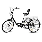 Dreirad-Fahrrad für den Außenbereich, Lastenkorb, Dreirad für Erwachsene, Verstellbarer Sitz mit Rückenlehne, Dreirad-Fahrrad für Freizeit, Einkaufen, Herren-/Damenfahrrad, Picknick