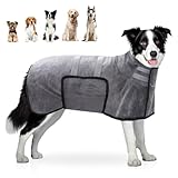 Zepphi Hundebademantel, Hunde Bademantel Mikrofaser Schnelltrockend, Hundehandtuch mit Klettverschluss und Verstellbarem Schrumpfband, super saugfähiger Haustier Trockenmantel(große Hunde)