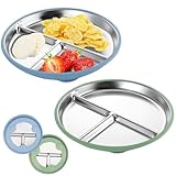 Dilireba 2 Stück Edelstahl-Baby-Saugnapfteller, Baby Teller Mit Saugnapf, Unzerbrechliche Kinder-Snackschalen, Geteilter Kleinkind-Teller Für Babys, Für Kinder, Nicht Rutschig Unzerbrechlich