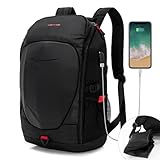 KINGSLONG Motorradrucksäcke für Herren,Rucksack Laptop Herren 15-17,3 Zoll Tech Wasserdicht Gaming Rucksack mit USB-Anschluss Reisen Rucksäcke Hartschale Motorrad Rucksack Outdoor - Schwarz