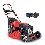 Scheppach Benzin Rasenmäher MS225-56E mit E-Start | Radantrieb | 6PS | 56 cm Schnittbreite | 7-fache Schnitthöhenverstellung | 65 Liter Fangkorb | Reinigungsfunktion | Mulchfunktion | Seitenauswurf