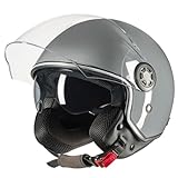 VINZ Pavia Jethelm mit Doppelvisier | Roller Helm Fashionhelm | In Gr. XS-XXL | Jet Helm mit Sonnenblende | ECE 22.06 Zertifiziert | Motorradhelm mit Visier - Grau