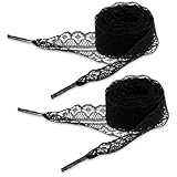 Tyqour 2 Paar 2.5CM Breite Schwarz Schnürsenkel Spitze Breit Flache hohle Blumen Schnürsenkel Spitzen Ballett-Stil Süße Schuhbänder 120cm Lang für Frauen Damen Sportschuhe Laufschuhe Turnschuhe