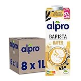 Alpro Barista Haferdrink – Zum Aufschäumen – Vegan und milchfrei – Von Natur aus laktosefrei – Reich an Ballaststoffen, Calcium und Vitaminen – 8 x 1 L – Haltbar