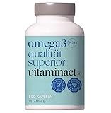 Omega 3 Kapseln Hochdosiert (500 KAPSELN) Mit Vitamin E Natürlich - 2000 mg Reines Fischöl in Triglycerid - Form Pro Dosis Für Eine Bis zu 70% Höhere Aufnahme - 600 mg EPA und DHA pro Dosis.